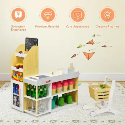 Hrací souprava supermarket s nákupním vozíkem dětská pokladna hračka supermarket na hraní pro děti