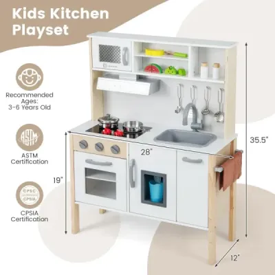 Dětská kuchyňka hrací souprava dřevěná kuchyňka na hraní s mikrovlnkou 72 x 30 x 90 cm bílá