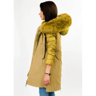 Dámská zimní bunda z kombinovaných materiálů MODA708 žlutá