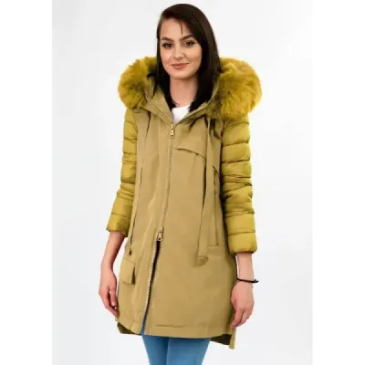 Dámská zimní bunda z kombinovaných materiálů MODA708 žlutá