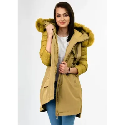 Dámská zimní bunda z kombinovaných materiálů MODA708 žlutá