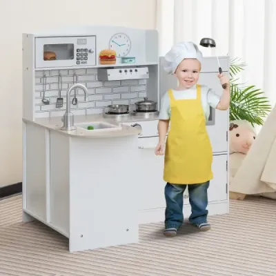 Rohová hrací kuchyňka se samostatnou lednicí & sound & play doplňky dětská kuchyňka bílá