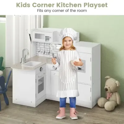 Rohová hrací kuchyňka se samostatnou lednicí & sound & play doplňky dětská kuchyňka bílá