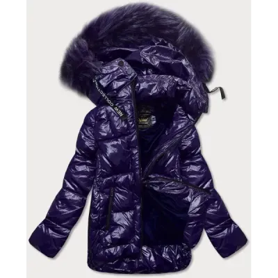 Dámská lesklá zimní bunda MODA697 tmavě modrá