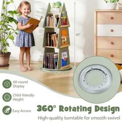 Dětský regál na knihy otočný o 360° Dětský kolotoč na knihy 4 úrovně ve tvaru stromu Ø48 x 102 cm volně stojící regál na knihy