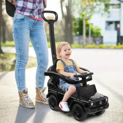 Dětský vůz Mercedes Benz s licencí s nastavitelným střešním oknem & Rodičovská rukojeť kočárku bílá