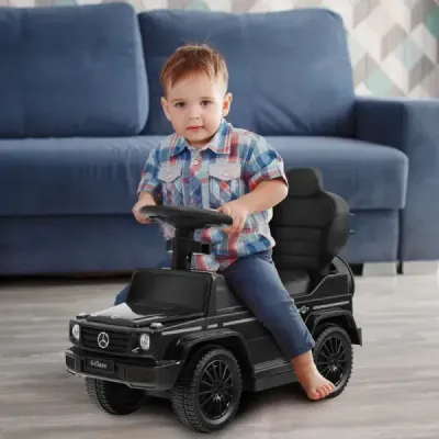 Dětský vůz Mercedes Benz s licencí s nastavitelným střešním oknem & Rodičovská rukojeť kočárku bílá