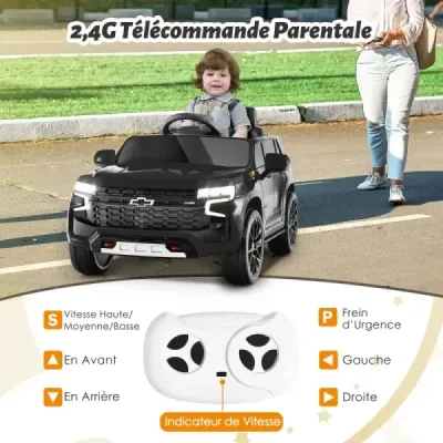 Dětské elektrické autíčko Chevrolet s 2,4G dálkovým ovládáním, odpružením, světly a hudbou, černé