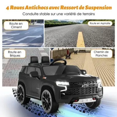 Dětské elektrické autíčko Chevrolet s 2,4G dálkovým ovládáním, odpružením, světly a hudbou, černé
