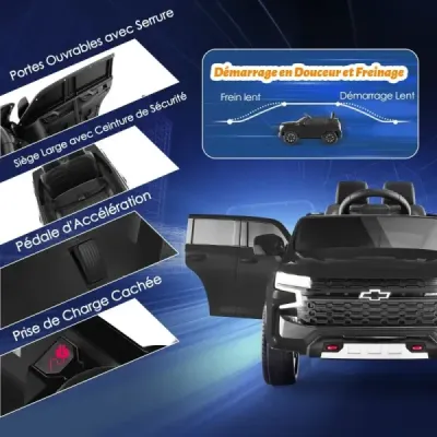 Dětské elektrické autíčko Chevrolet s 2,4G dálkovým ovládáním, odpružením, světly a hudbou, černé