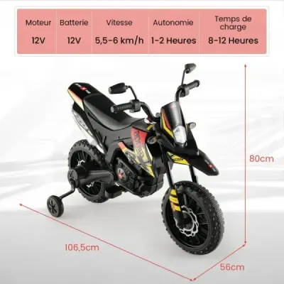 12V dětská elektrická motorka s tréninkovými koly Aprilia Licencovaná elektrická motorka černá