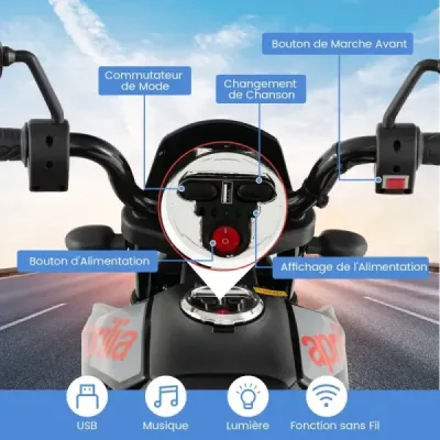 12V dětská elektrická motorka s tréninkovými koly Aprilia Licencovaná elektrická motorka černá