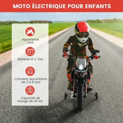12V dětská elektrická motorka s tréninkovými koly Aprilia Licencovaná elektrická motorka černá