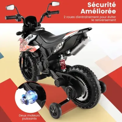 12V dětská elektrická motorka s tréninkovými koly Aprilia Licencovaná elektrická motorka černá