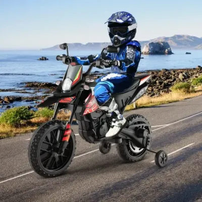 12V dětská elektrická motorka s tréninkovými koly Aprilia Licencovaná elektrická motorka černá