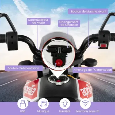 12V dětská elektrická motorka s tréninkovými koly Aprilia Licencovaná elektrická motorka černá
