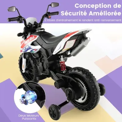 12V dětská elektrická motorka s tréninkovými koly Aprilia Licencovaná elektrická motorka černá