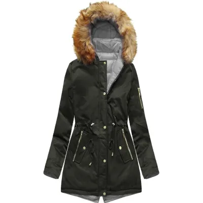 Dámská oboustranná zimní bunda MODA2636 army-šedá