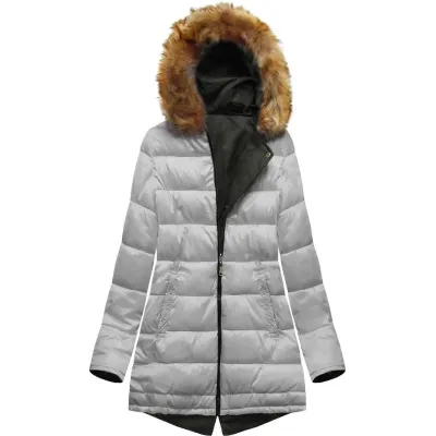 Dámská oboustranná zimní bunda MODA2636 army-šedá