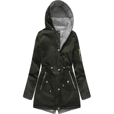 Dámská oboustranná zimní bunda MODA2636 army-šedá