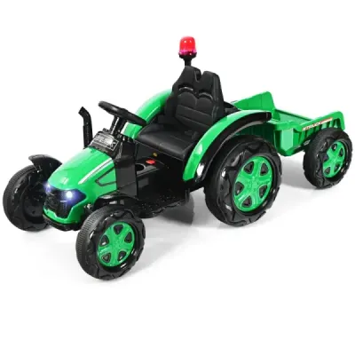 2V traktor s dálkovým ovládáním 2.4G a odpojitelným přívěsem pro děti od 3 do 8 let. Žlutá