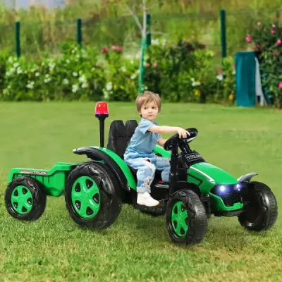 2V traktor s dálkovým ovládáním 2.4G a odpojitelným přívěsem pro děti od 3 do 8 let. Žlutá