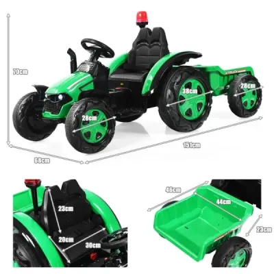 2V traktor s dálkovým ovládáním 2.4G a odpojitelným přívěsem pro děti od 3 do 8 let. Žlutá