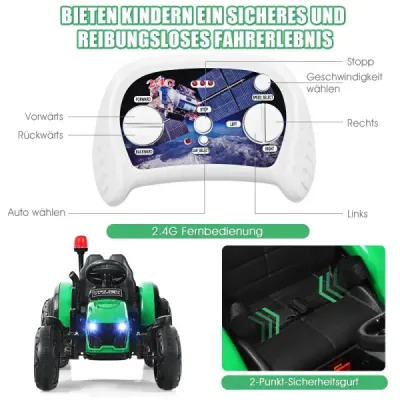 2V traktor s dálkovým ovládáním 2.4G a odpojitelným přívěsem pro děti od 3 do 8 let. Žlutá