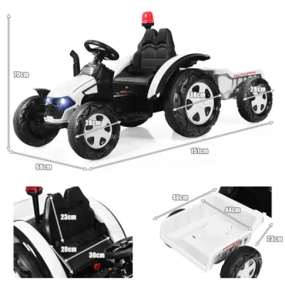 2V traktor s dálkovým ovládáním 2.4G a odpojitelným přívěsem pro děti od 3 do 8 let. Žlutá