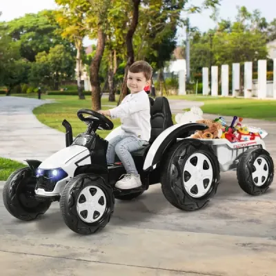 2V traktor s dálkovým ovládáním 2.4G a odpojitelným přívěsem pro děti od 3 do 8 let. Žlutá