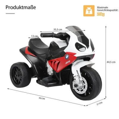 Dětská motorka s tréninkovými koly 6V elektrická motorka s hudbou 66 x 37 x 44,5 cm červená