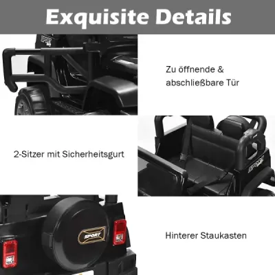 12V elektrické auto na baterie se 2 sedadly, 123 x 80 x 80 cm, černé