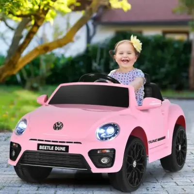 Dětské autíčko VW Beetle s hudbou a 2 režimy osvětlení včetně dálkového ovládání 2.4G růžová
