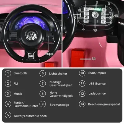 Dětské autíčko VW Beetle s hudbou a 2 režimy osvětlení včetně dálkového ovládání 2.4G růžová