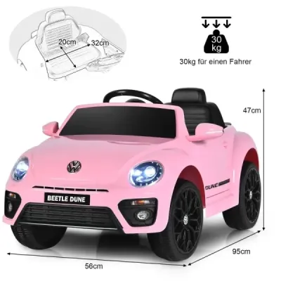Dětské autíčko VW Beetle s hudbou a 2 režimy osvětlení včetně dálkového ovládání 2.4G růžová