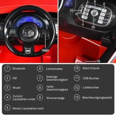 Dětské autíčko VW Beetle s hudbou a 2 režimy svícení včetně 2,4G dálkového ovládání červené