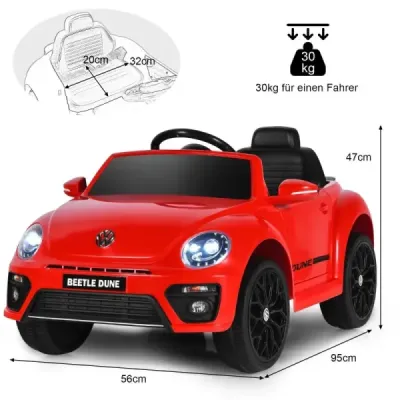 Dětské autíčko VW Beetle s hudbou a 2 režimy svícení včetně 2,4G dálkového ovládání červené