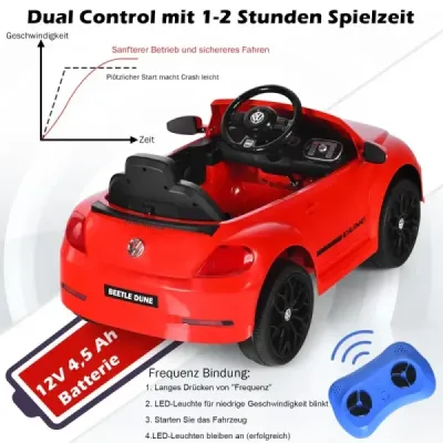 Dětské autíčko VW Beetle s hudbou a 2 režimy svícení včetně 2,4G dálkového ovládání červené