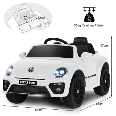 Dětské autíčko VW Beetle s hudbou a 2 režimy svícení včetně 2,4G dálkového ovládání bílé
