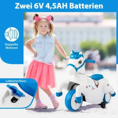 Dětská elektrická motorka s hudbou LED Elektrická motorka s tréninkovými koly pro děti od 3 let modrá