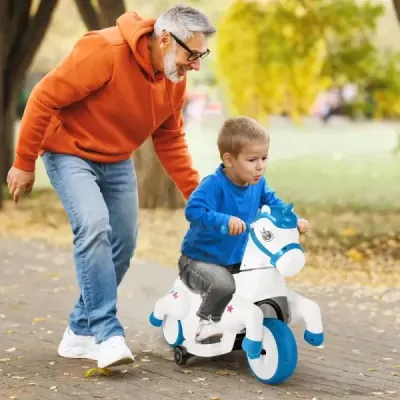 Dětská elektrická motorka s hudbou LED Elektrická motorka s tréninkovými koly pro děti od 3 let modrá