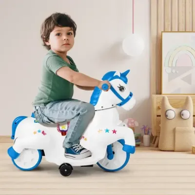 Dětská elektrická motorka s hudbou LED Elektrická motorka s tréninkovými koly pro děti od 3 let modrá