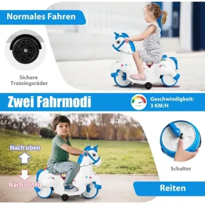 Dětská elektrická motorka s hudbou LED Elektrická motorka s tréninkovými koly pro děti od 3 let modrá