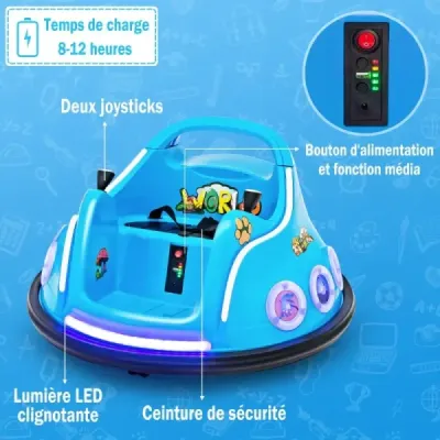 12V dětské odrážedlo s 360-stupňovou rotací, hudbou a světly a dálkovým ovládáním fialové