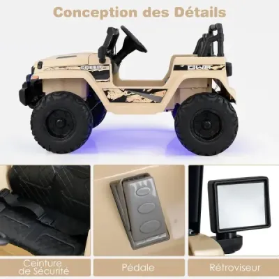 Dětské elektrické autíčko s dálkovým ovládáním 2.4G a MP3 a klaksonem 12V elektrické dětské autíčko khaki barvy