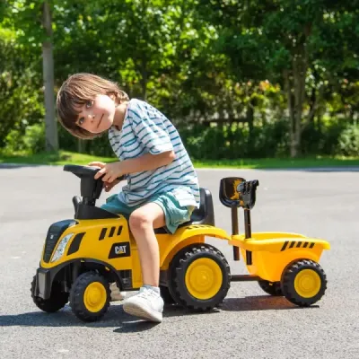 Dětský pojízdný traktor s odnímatelným přívěsem a lopatovým chůdkou Licencovaný vůz Caterpillar