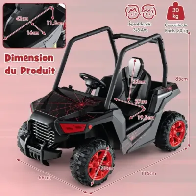 Dětské elektrické autíčko s dálkovým ovládáním 2.4G 24V elektrická vozidla UTV pro děti od 3 let černé