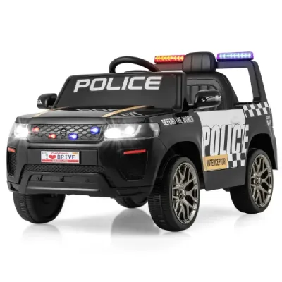 Dětské policejní auto, 12V policejní auto s dálkovým ovládáním, a LED blikajícími světly, černé