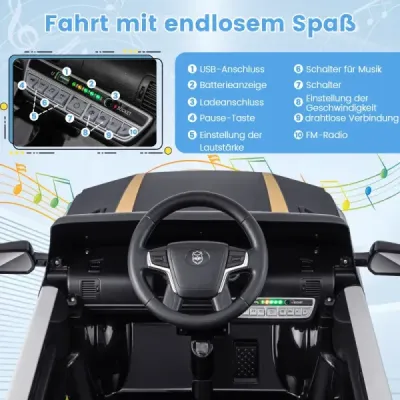 Dětské policejní auto, 12V policejní auto s dálkovým ovládáním, a LED blikajícími světly, černé