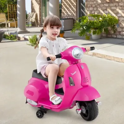 Licencovaná dětská elektrická motorka Vespa 6V motorka na baterie s LED světlometem růžová
